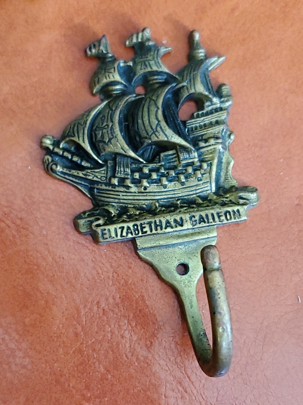 Elizabethan Galleon Brass-Color Key Hook - Nautical Ship Design